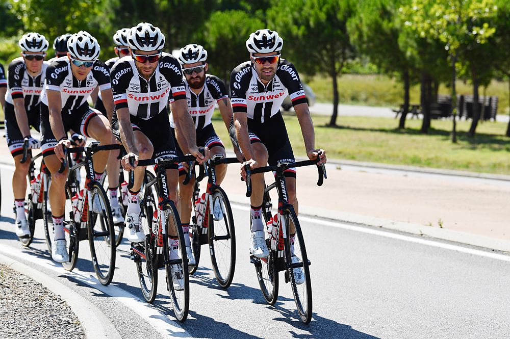 Tom Dumoulin and Laurens ten Dam at the front on a Sunweb team training ride