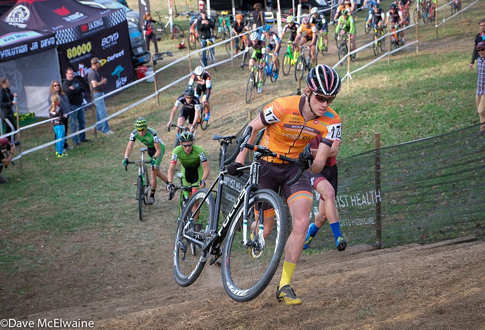 Grant Ellwood (Boulder Cycle Sport) leading the race during lap one