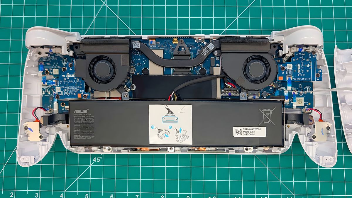 A picture of the Xbox Ally with its back casing off.