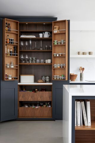 A fully stocked kitchen pantry