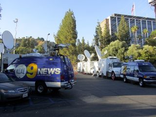 News Trucks in the JPL Parking Lot