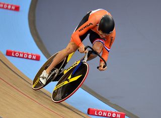 Theo Bos in action in the sprint at the 2016 Track World Championships