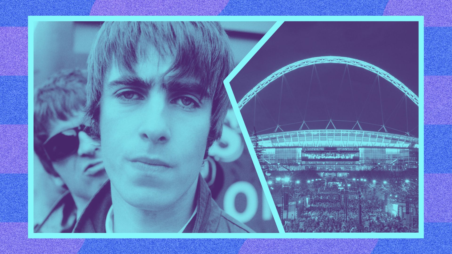 The Gallagher brothers of Oasis, next to Wembley Stadium