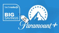 The Paramount Plus next to the words big saving on a blue background
