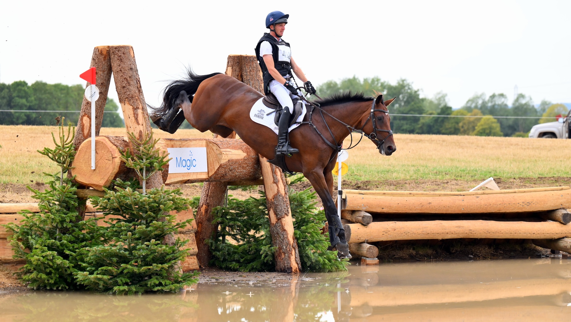 British intermediate championship: Tom Jackson and My Star Turn jump a log drop into the water at Hartpury