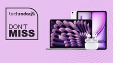 assorted Apple products on pink background with don't miss text overlay