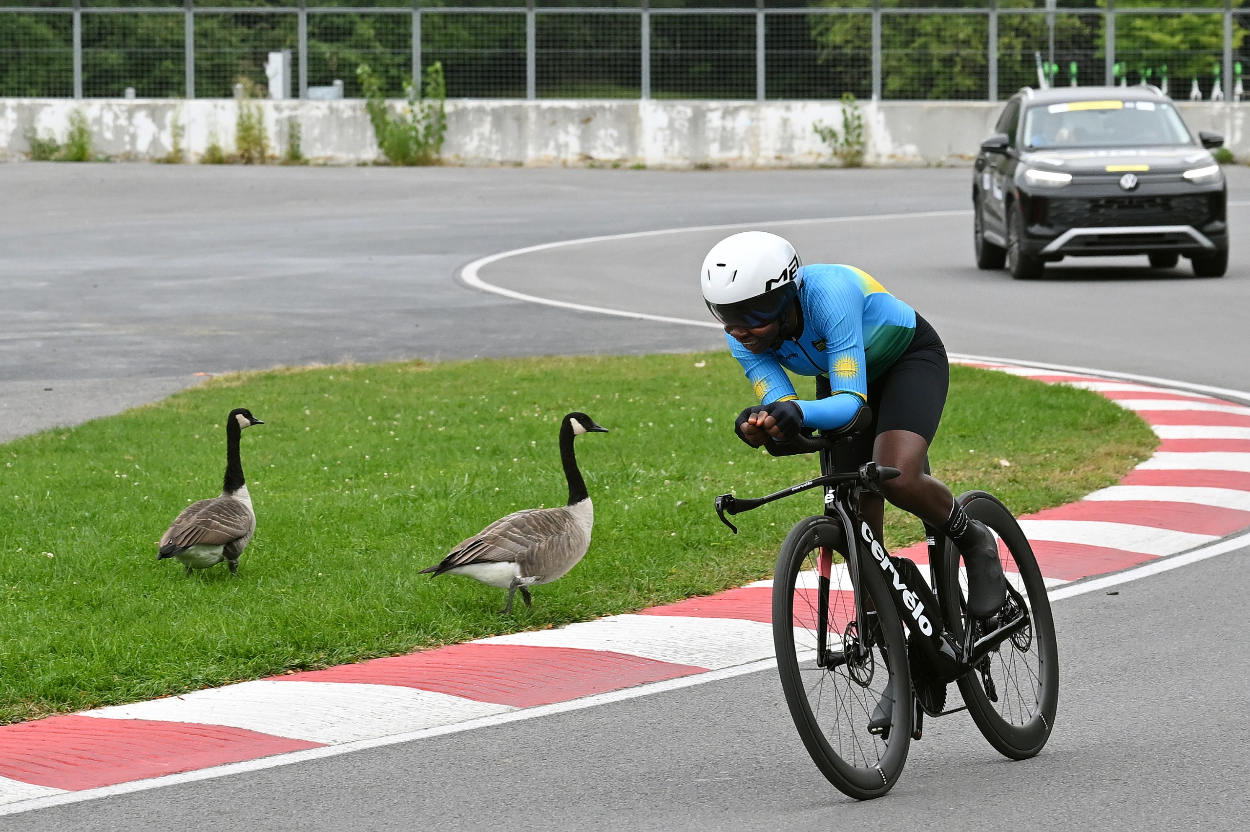 MONTREAL, QUEBEC - SEPTEMBER 20: Diane Ingabire and Team Rwanda competes during the 99th UCI Road World Championships Montreal 2026 - Women Elite Individual Time Trial a 39,2km race from Montreal to Montreal on September 20, 2026 in Montreal, Quebec. (Photo by Dario Belingheri/Getty Images)