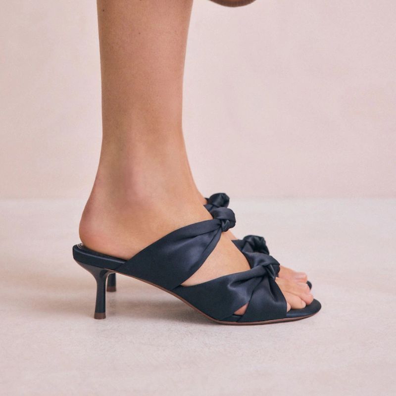 Next , Navy Round Toe Twist Detail Low Heel Mules