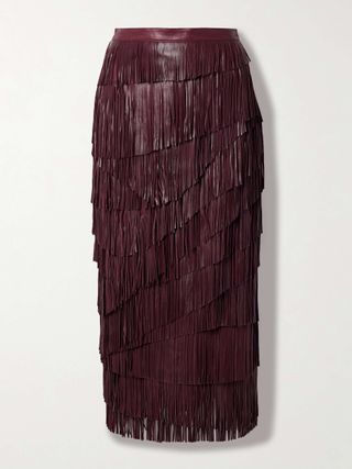 Therese Tiered Fringed Leather Midi Skirt