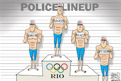 Editorial cartoon US Olympian police line up Rio Olympics 2016
