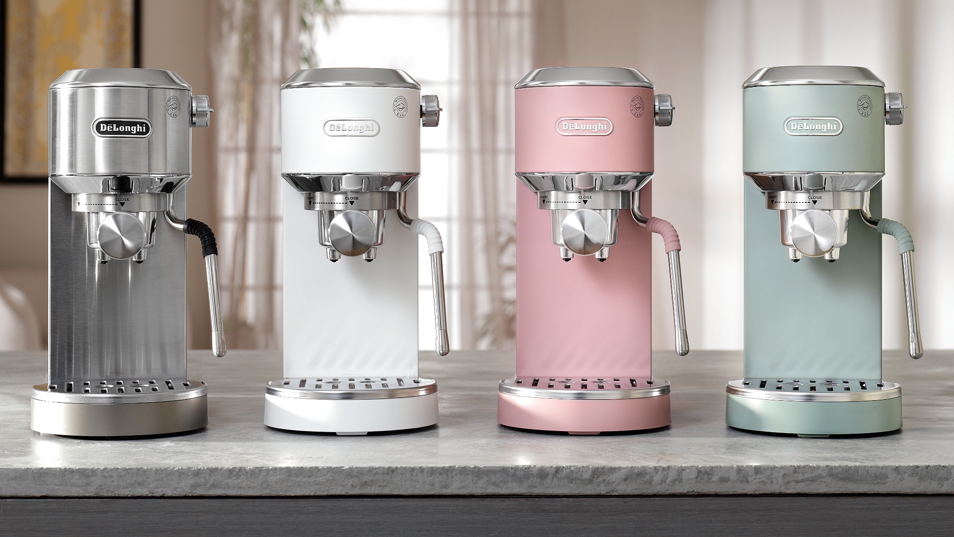 The De'Longhi Dedica Duo in four different colors