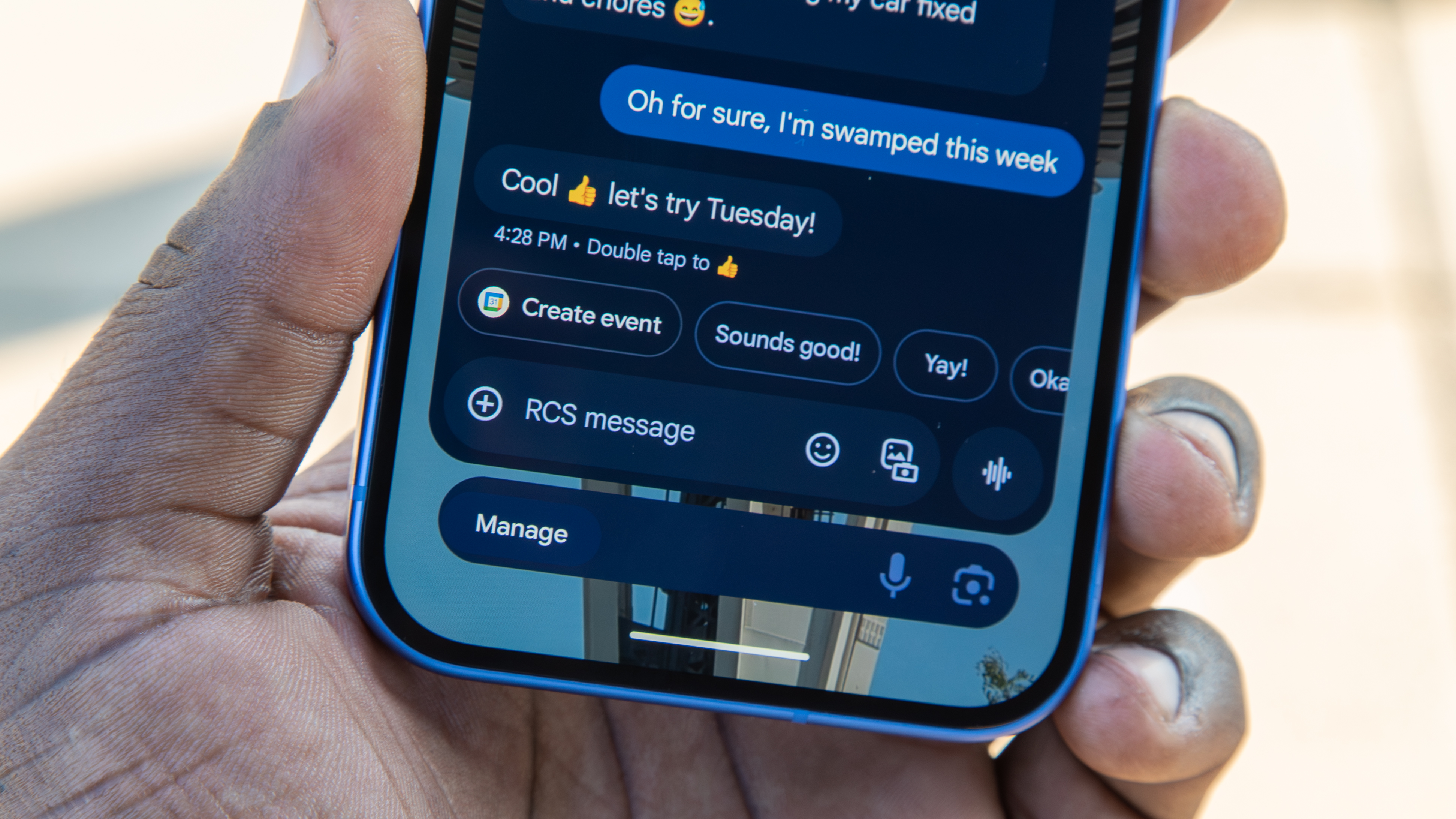 Google Messages on the Pixel 10 with a Magic Cue "Create event" chip