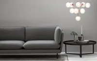living room with pendant lighting by made