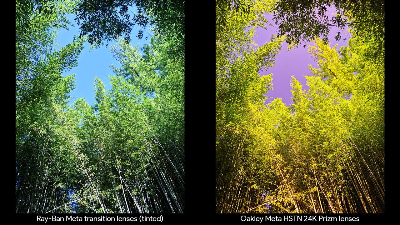 Comparing Oakley Meta HSTN Prizm lenses with Ray-Ban Meta transition lenses to see the color difference