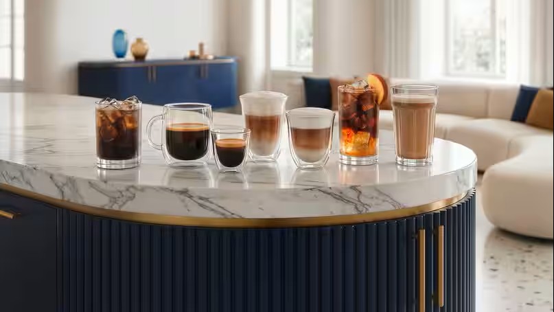 Drinks made using De'Longhi Eletta Ultra espresso machine on kitchen counter