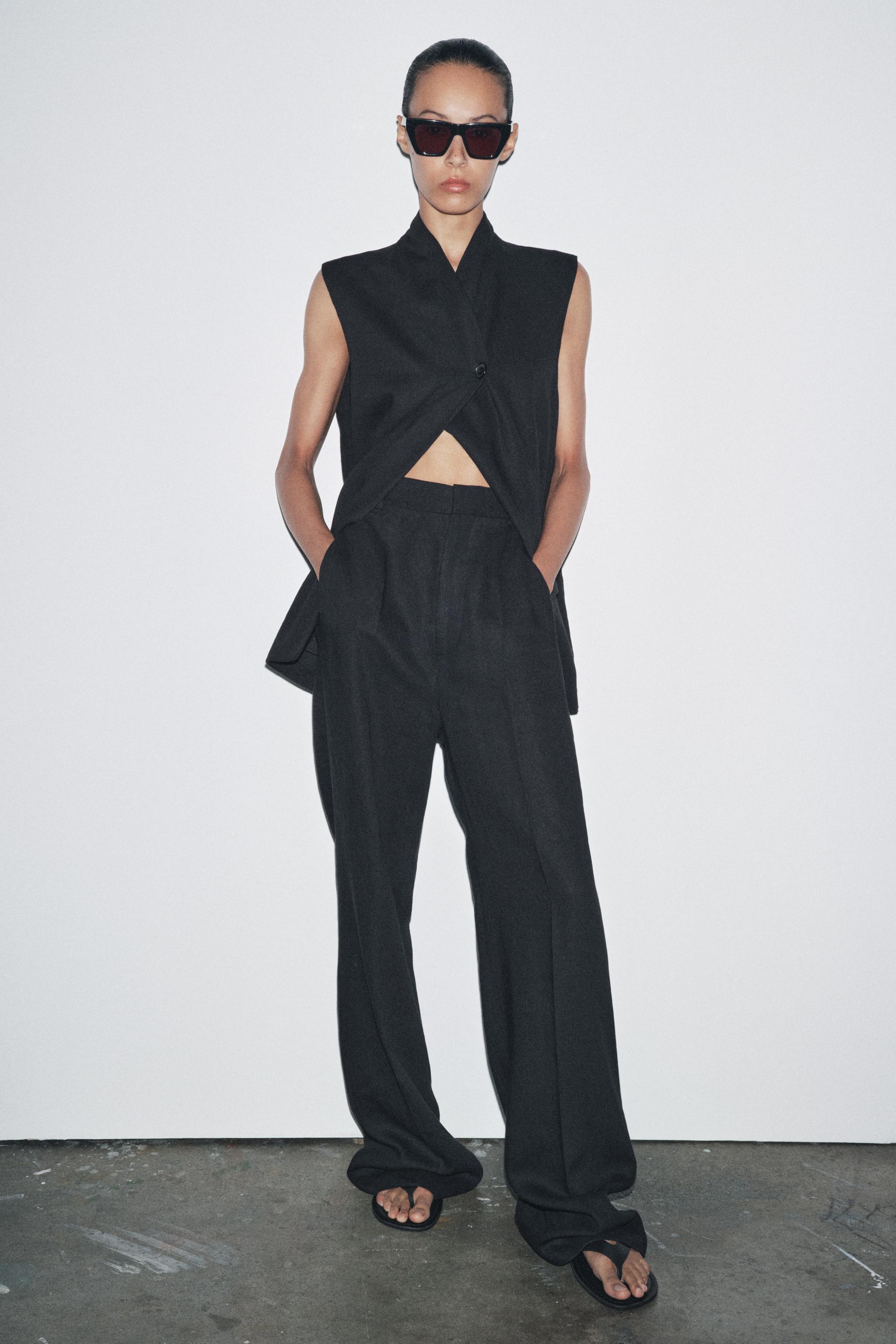 Linen Blend Buckle Pants Zw Collection