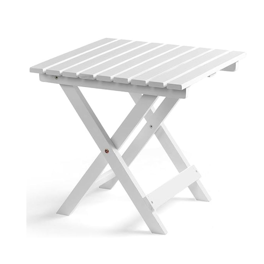 Outvita Wood Folding Side Table, Portable & Lightweight Compact Wooden picnic table Square, White