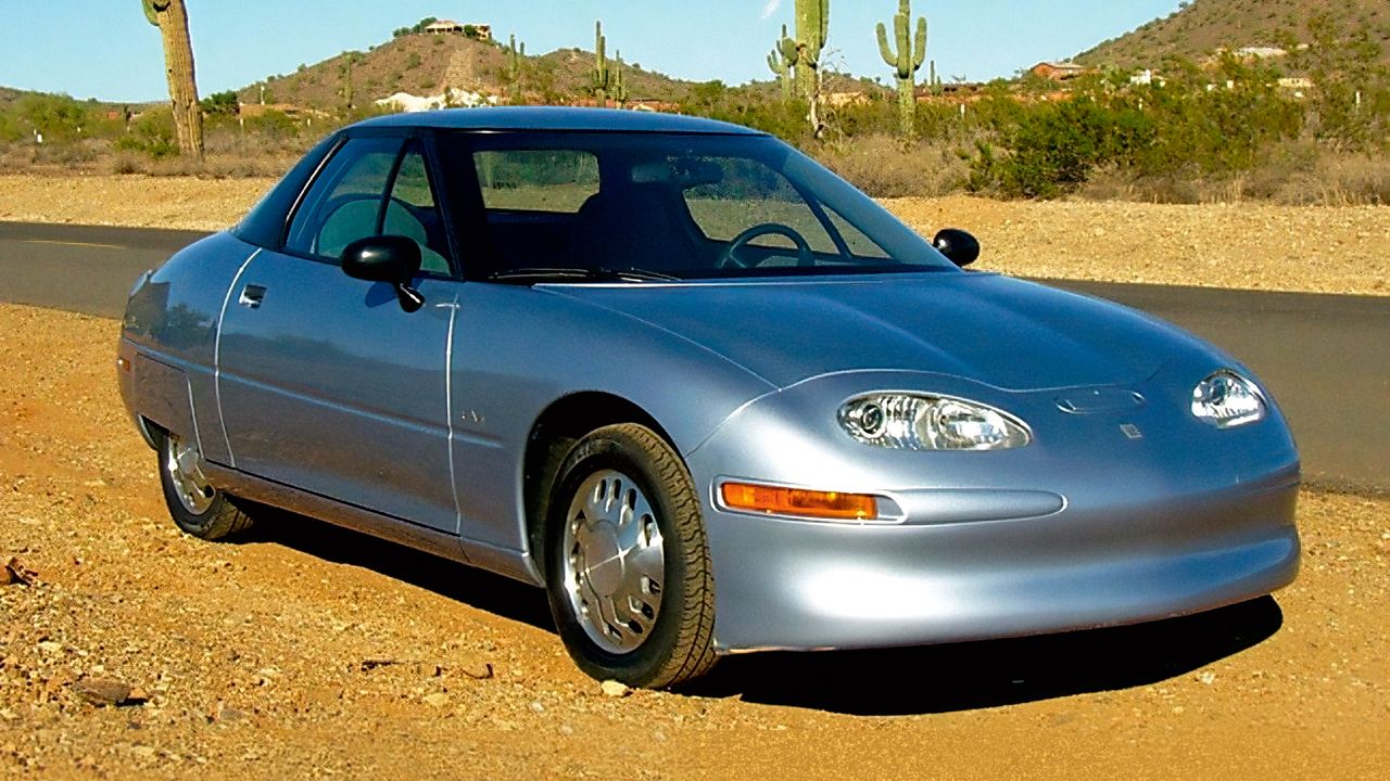 GM EV1 in desert landscape