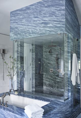 blue marble shower enclosure