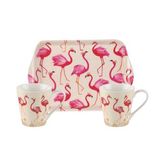 flamingo mug and tray with white background