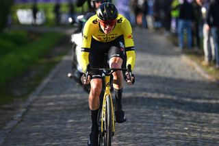 WAREGEM BELGIUM MARCH 27 Race winner Matteo Jorgenson of The United States and Team Visma Lease a Bike attacks during the 78th Dwars Door Vlaanderen 2024 Mens Elite a 1886km one day race from Roeselare to Waregem UCIWT on March 27 2024 in Waregem Belgium Photo by Tim de WaeleGetty Images
