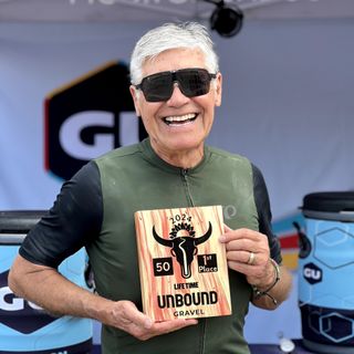 Roy Lopez, winner of the 70+ age group in the Unbound 2024 50-miler