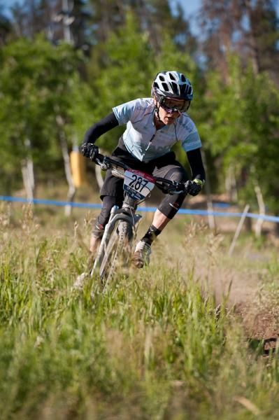 Giant Bikes' Kelli Emmett takes the women's super D victory.