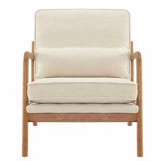 Ubesgoo Modern Arm Chair Linen Fabric Upholstered Comfy Reading Accent Chair With Solid Wood Frame Beige