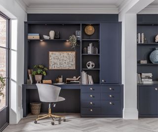 Blue cabinets and pin board