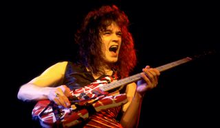 Eddie Van Halen performs with Van Halen at the Aragon Ballroom in Chicago, Illinois, April 26, 1979