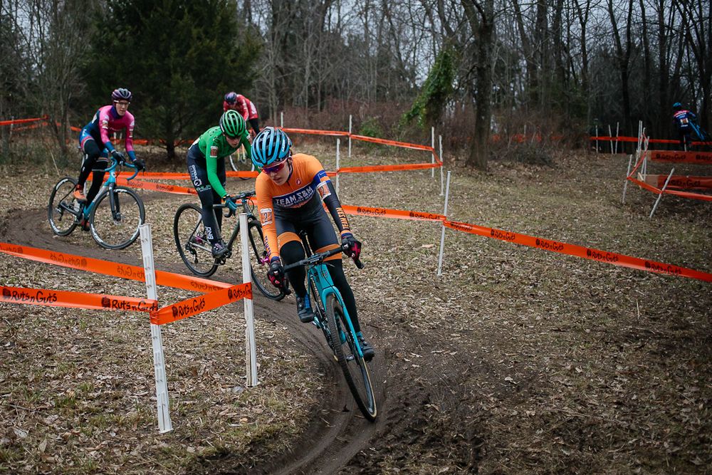 Clara Honsinger leads the women's race at Ruts 'n' Guts