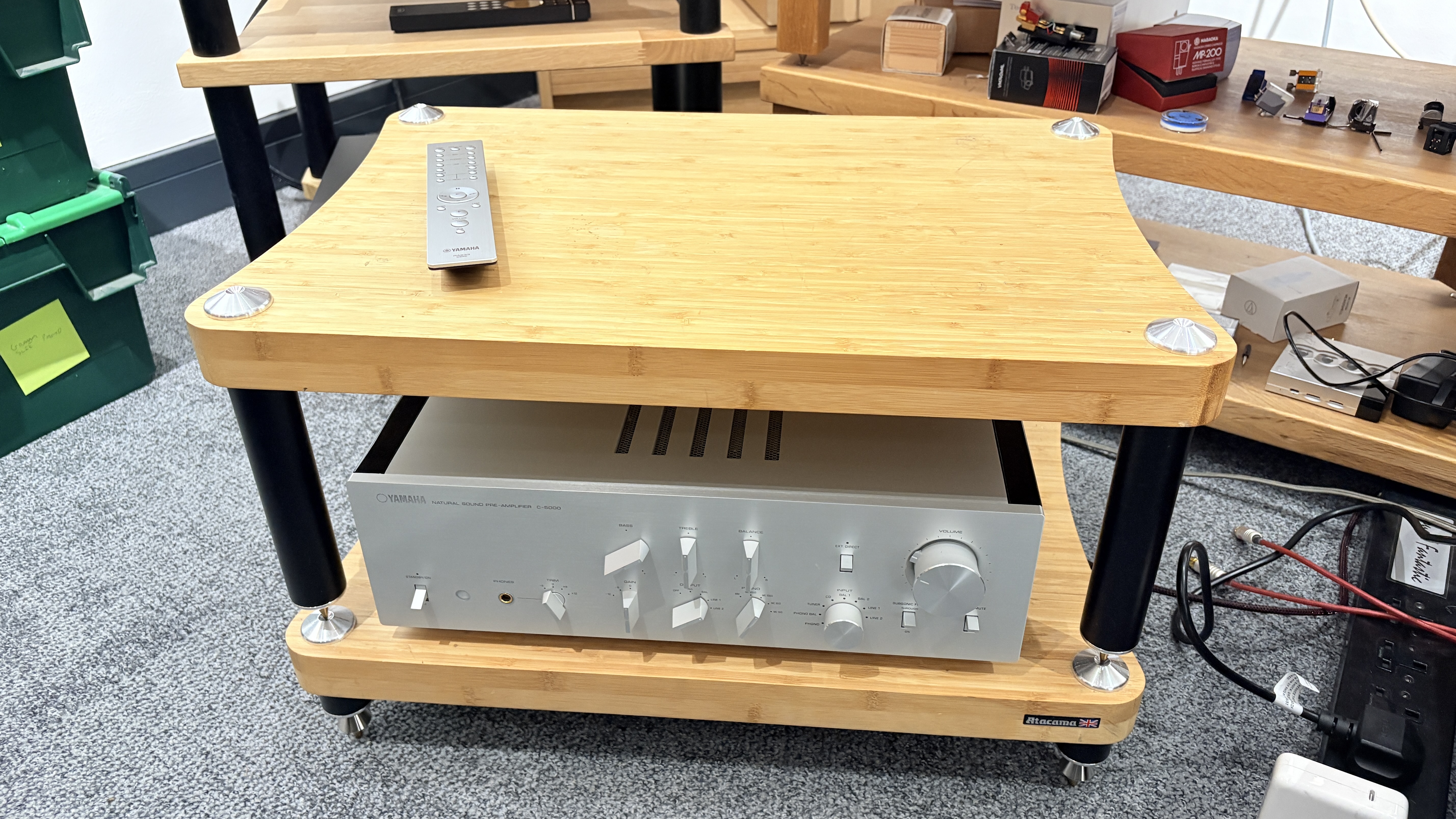 Atacama Evoque Eco 60-40 wooden hi-fi rack with amplifier
