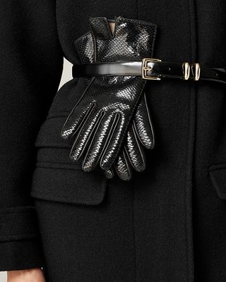 Snake-Embossed Leather Tech-Touch Gloves