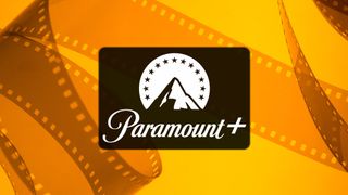 Paramount Plus logo on orange film reel background