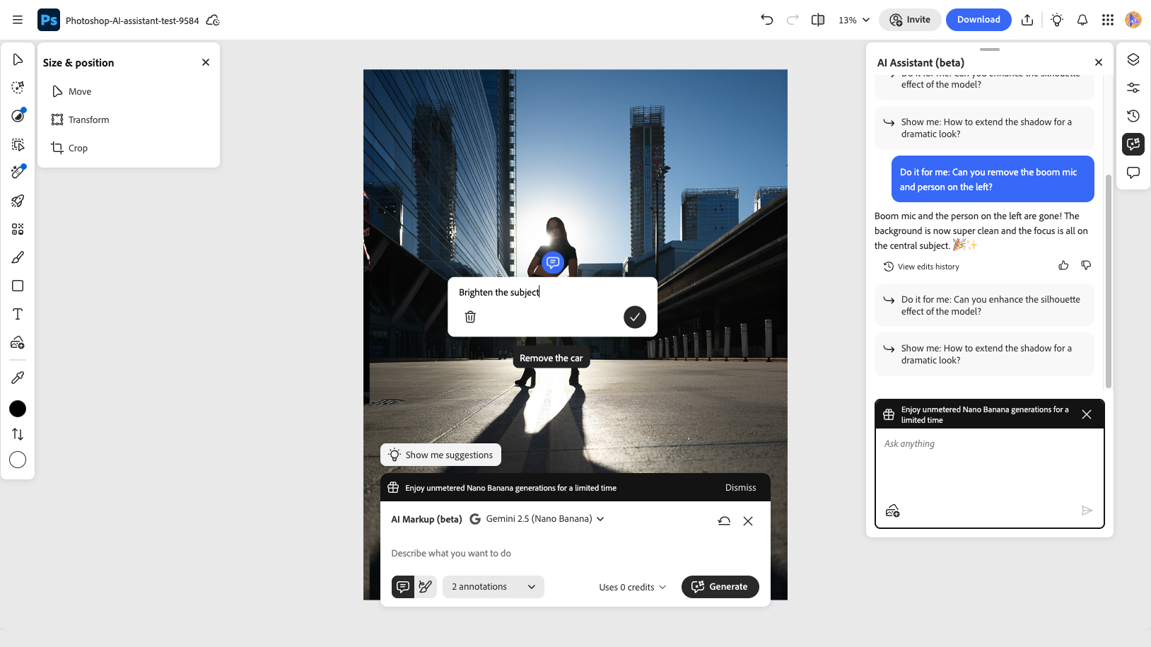 A screenshot of the AI Assistant on Photoshop Web