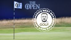 The Open Championship 2026 host venue Royal Birkdale, with the grandstand and iconic flag, with an inset image of Bazza's Best Bet logo