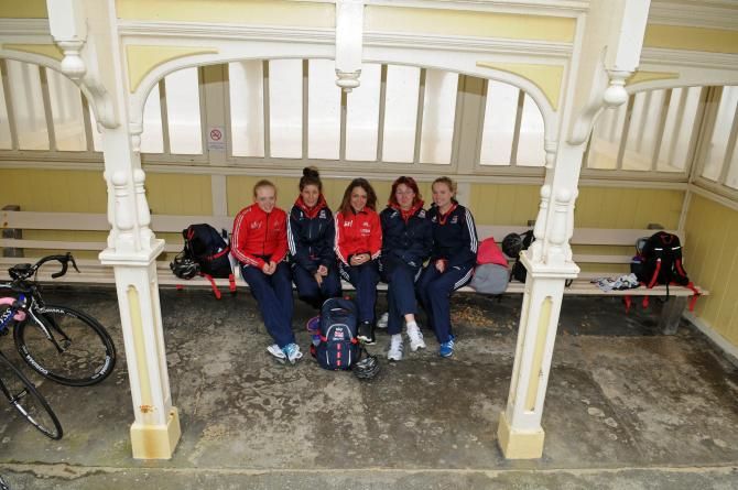 Great Britain in their seaside changing room.