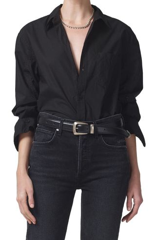Kayla Shrunken Poplin Button-Up Shirt