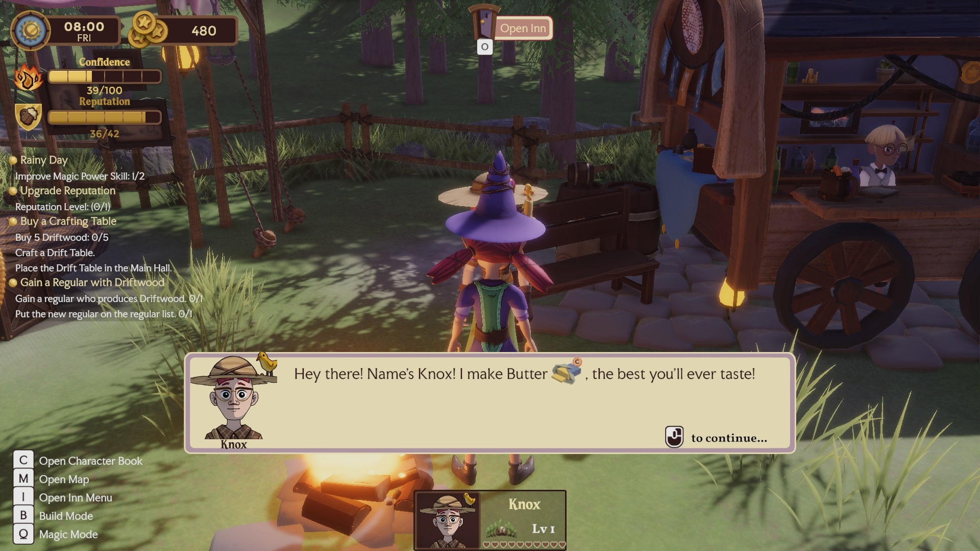 Magic Inn screenshot of a conversation with an NPC, where he tells the player character that he is a butter maker