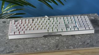 Photograph of the Cherry MX 3.1 gaming keyboard in white