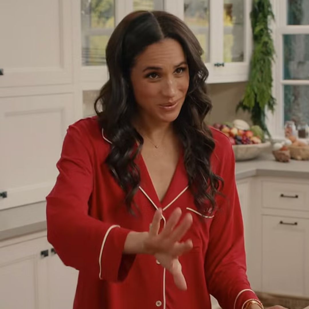 Meghan Markle wearing red pajamas