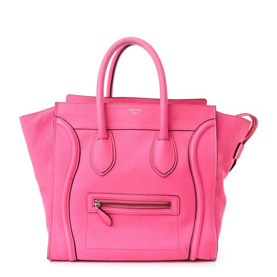 Celine Drummed Calfskin Mini Luggage Fluo Pink