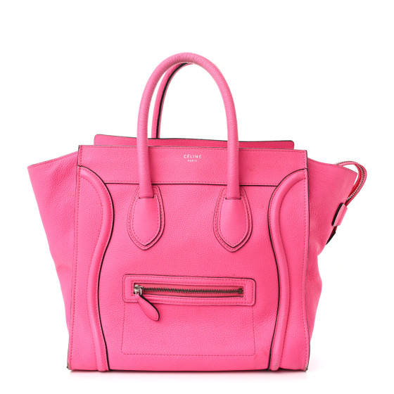 Celine Drummed Calfskin Mini Luggage Fluo Pink
