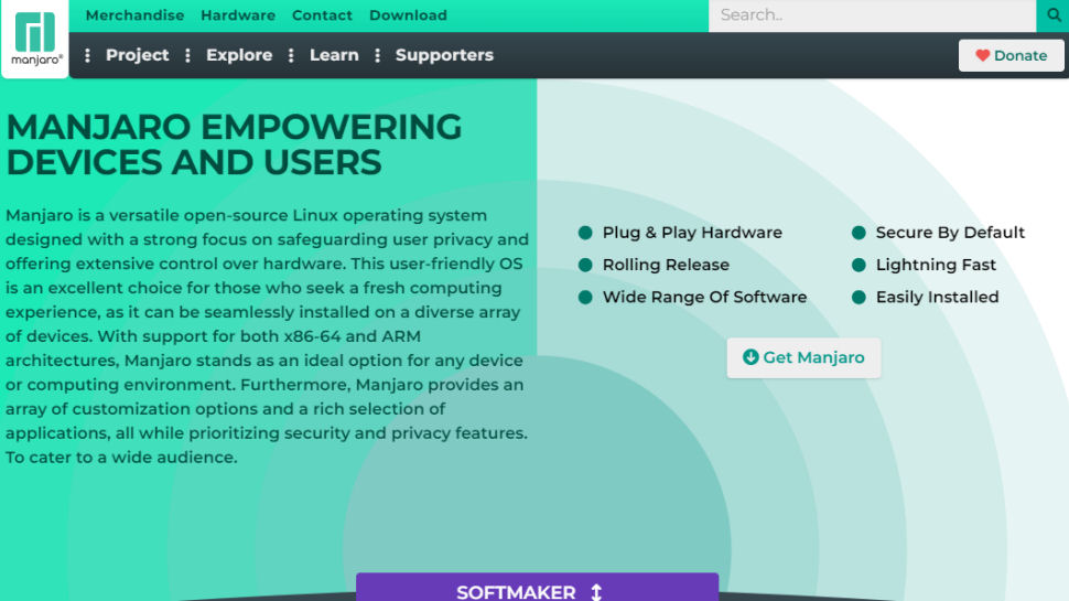 Manjaro website screenshot.