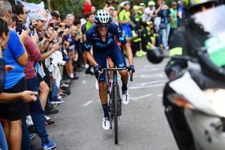 Enric Mas (Movistar) attacks on a climb during Il Lombardia 