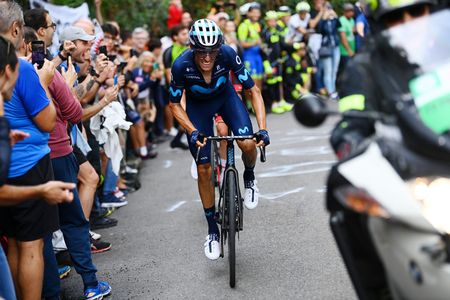 Enric Mas (Movistar) attacks on a climb during Il Lombardia