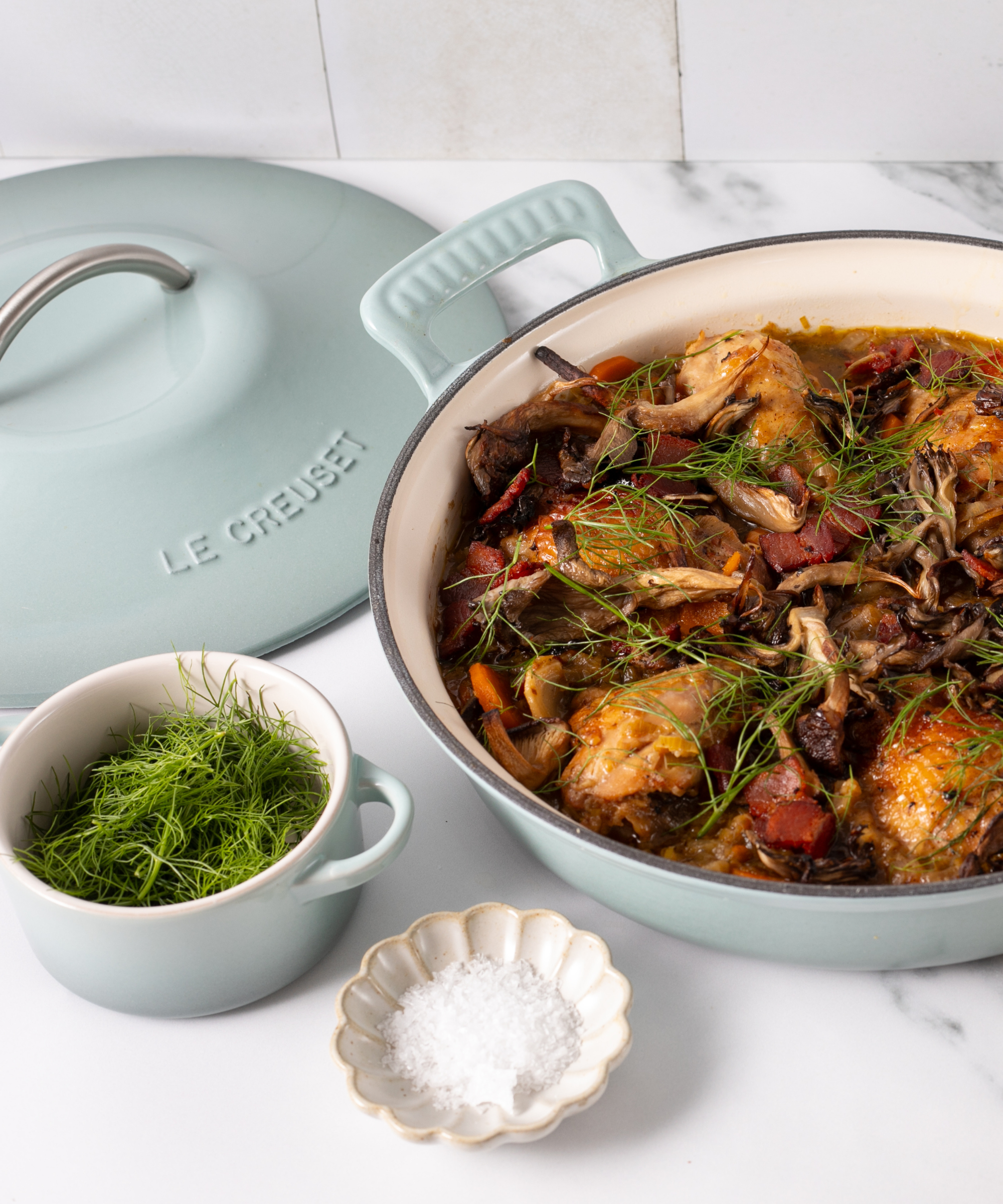 Le Creuset Modern Heritage Braiser in sea salt blue