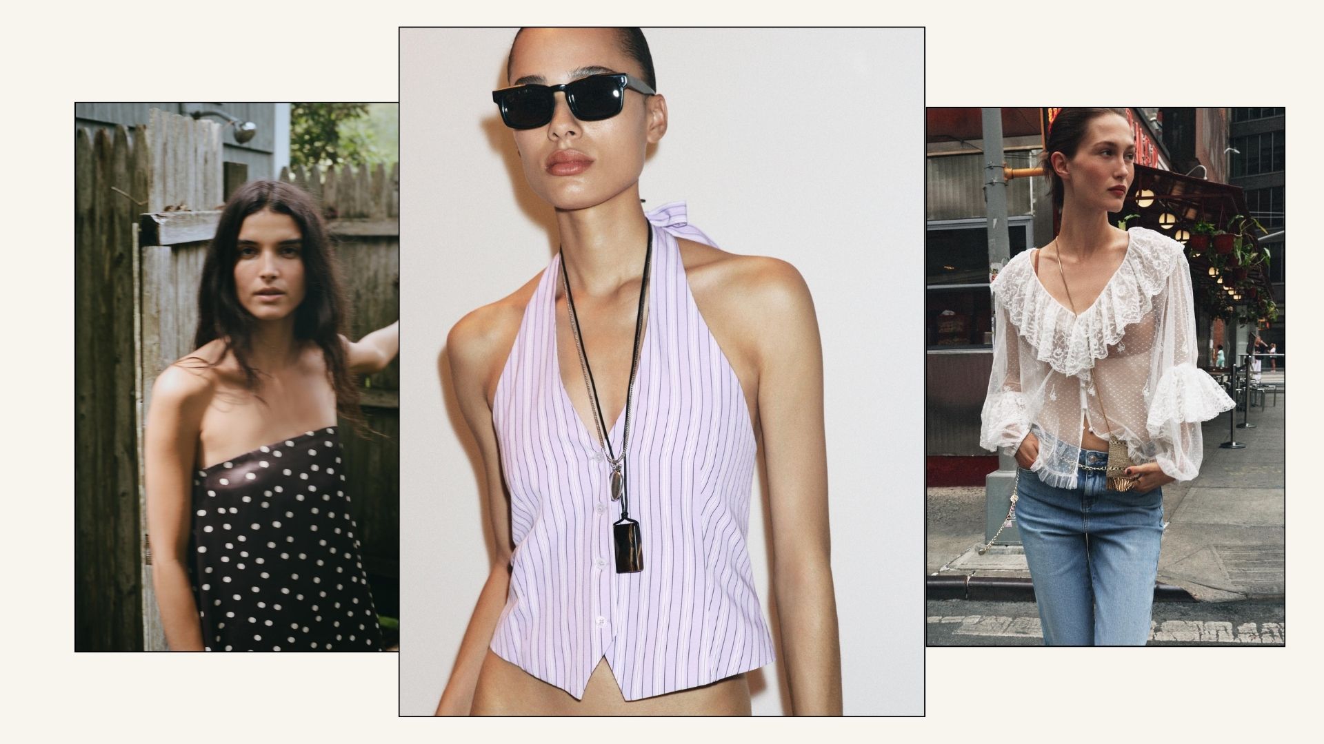 three women wearing tops