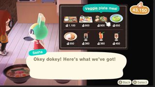 Ordering from the cafe menu in Animal Crossing: New Horizons