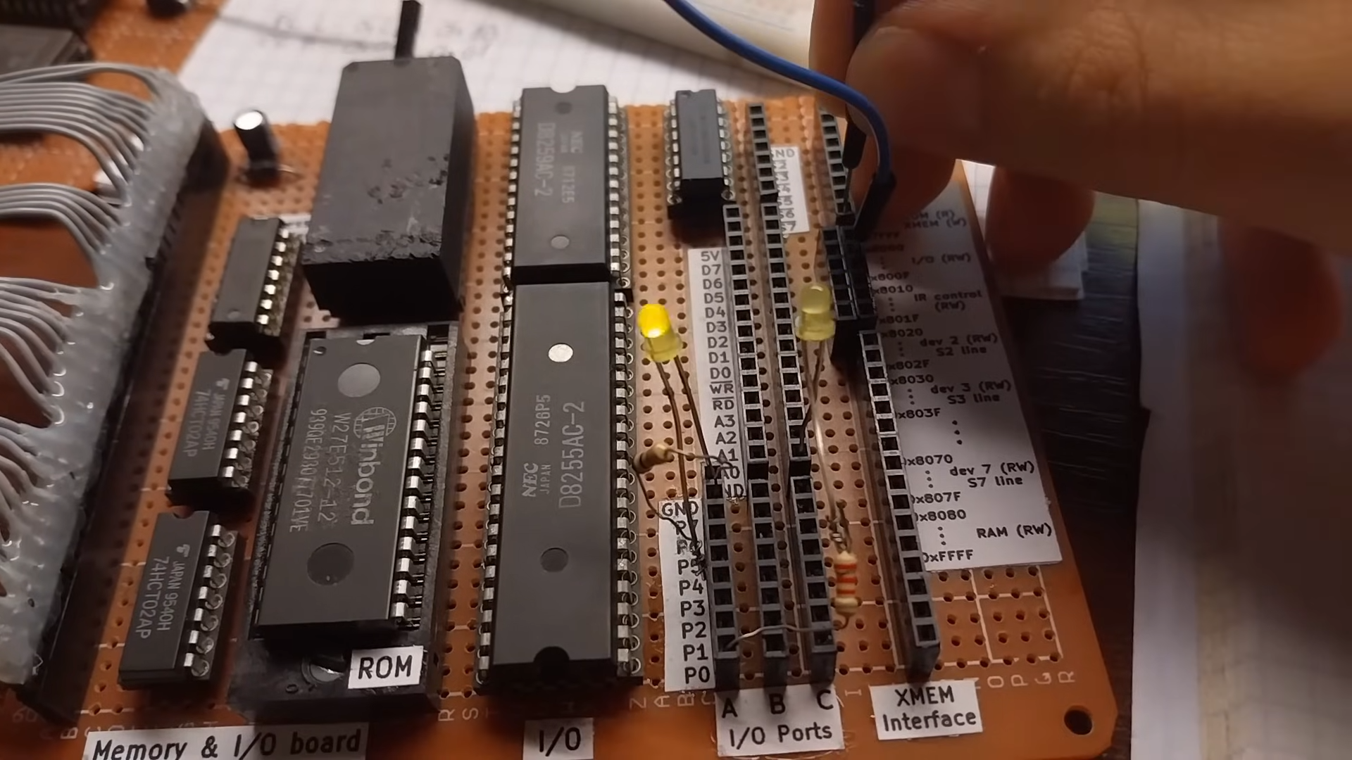 Blinking LEDs being used to test a DIY CPU